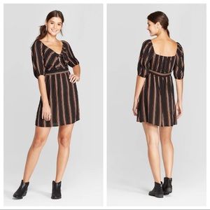 NWT Striped 3/4 Sleeve Tie Front Dress